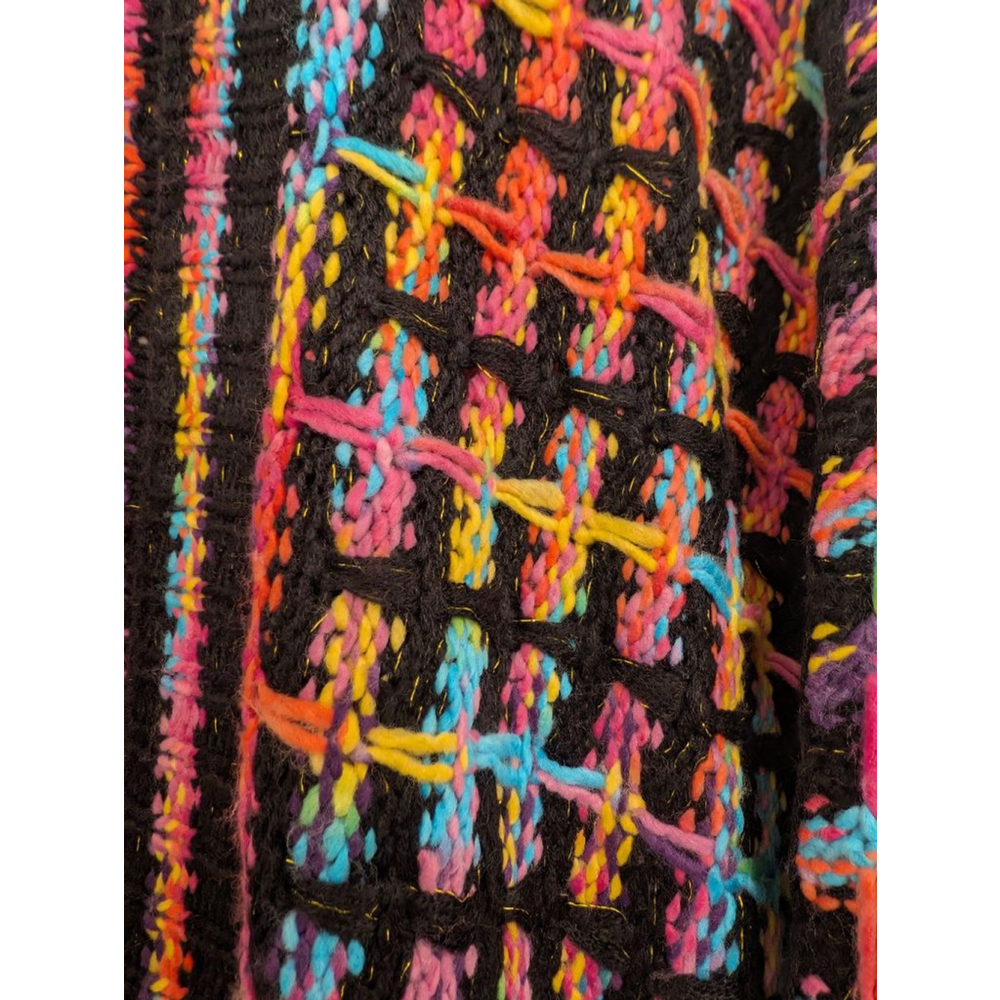 Colorful Woven Duster Coat - Open Front Longline Fringe Sweater XL Festival - Picture 4 of 10